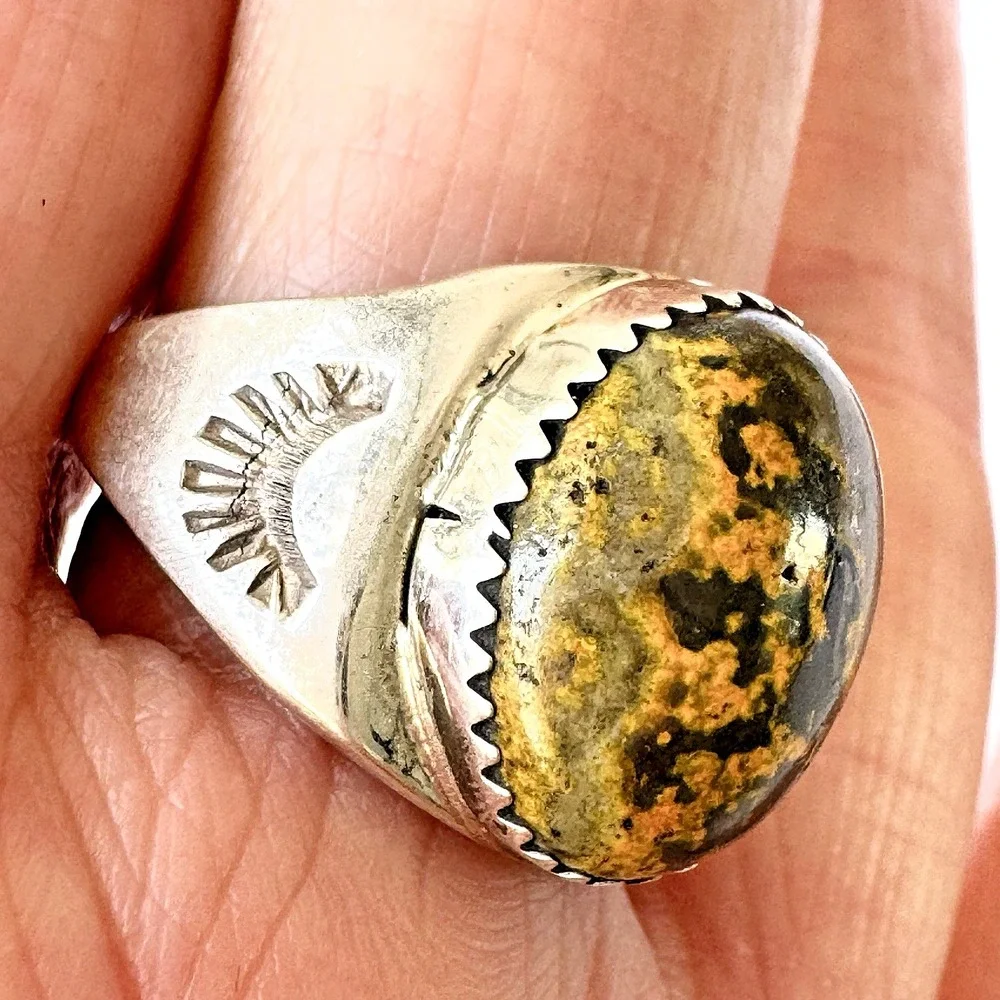 Navajo Bumblebee Jasper Mens Ring Sz 9.5 Annie Lincoln Sterling Handmade Band